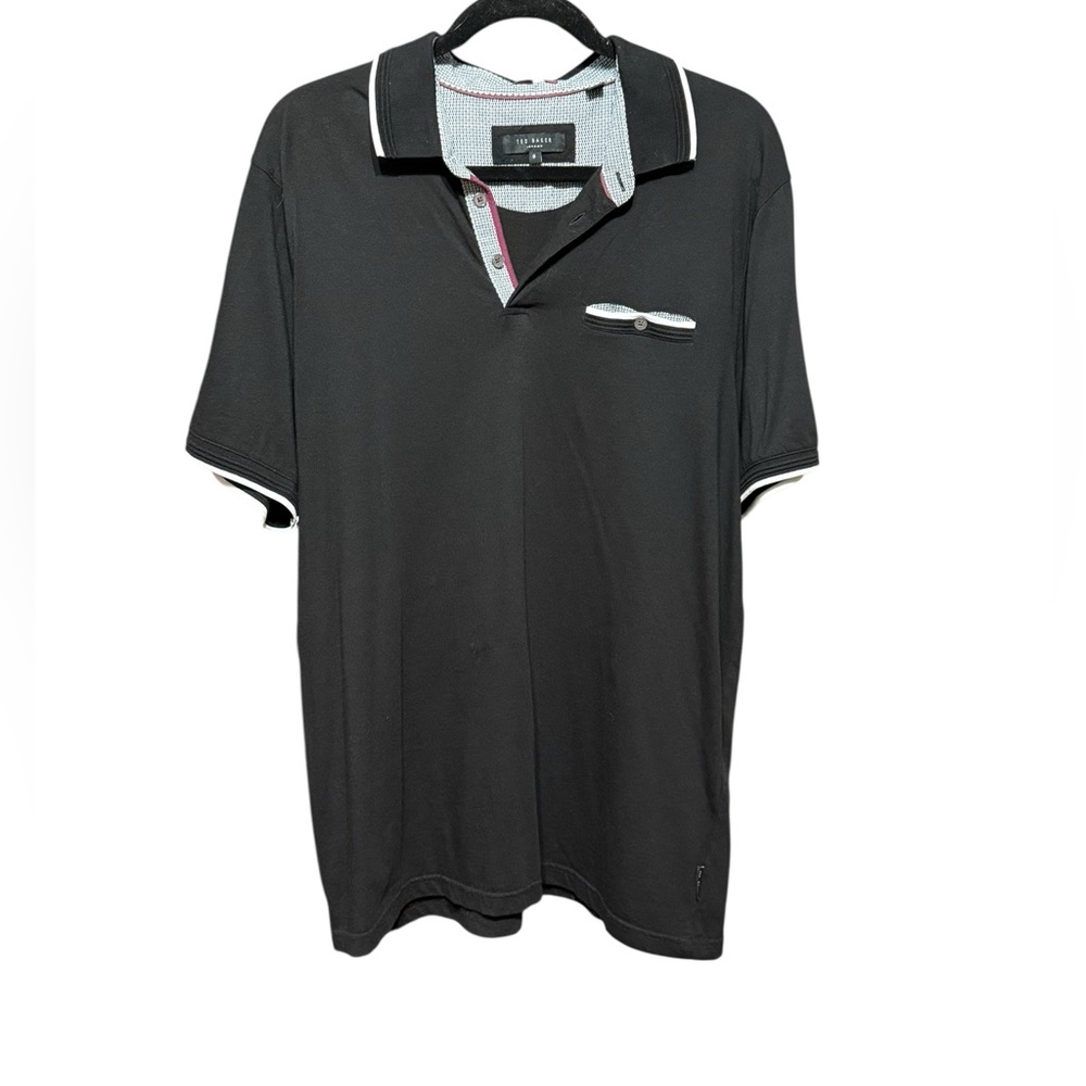 Ted Baker Black Polo Shirt with White Accents Modal / Cotton Blend Luxury Sz XXL